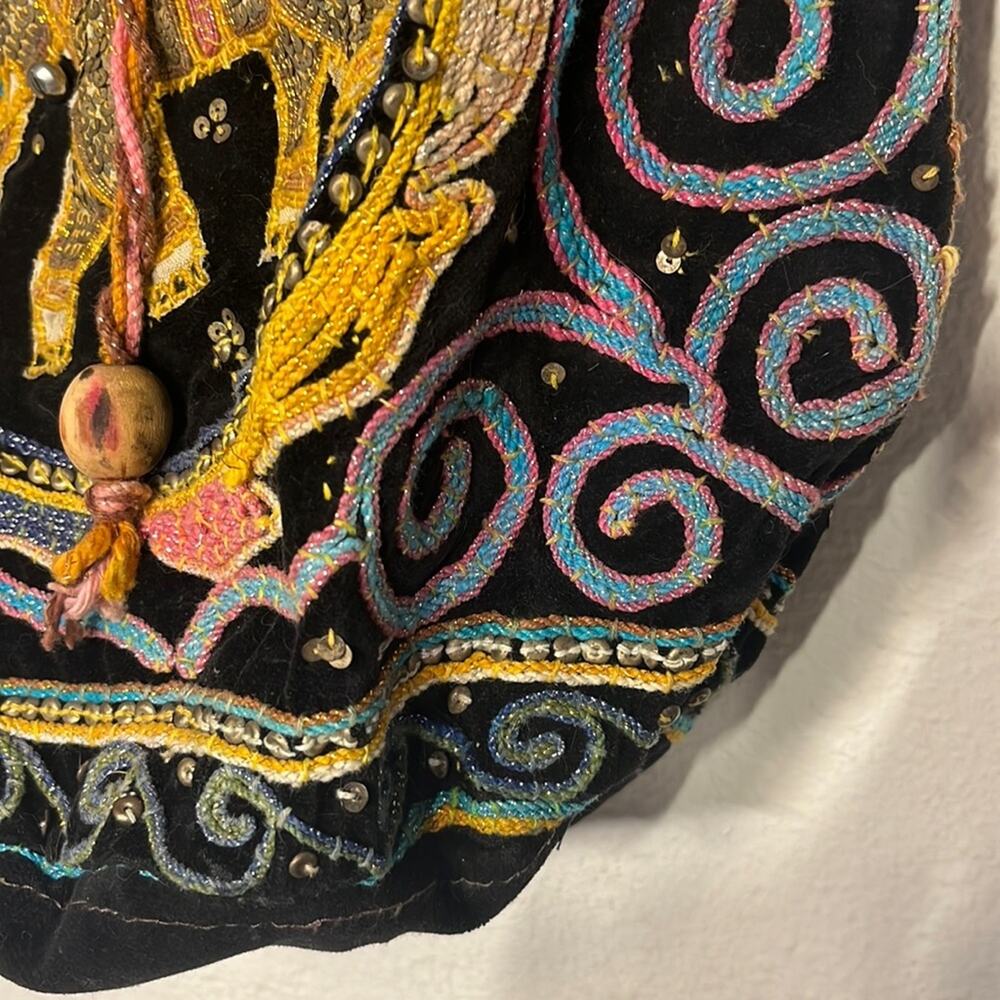 Vintage Beaded Elephant Purse Boho Hippy 70s Handbag Velvet Multicolor Artsy 80s - Picture 4 of 7